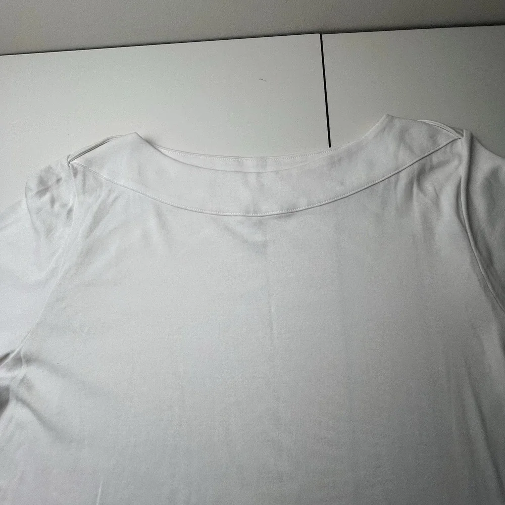J Jill Women's Shirt Top White Boat Neck Short Sleeve Perfect Pima Women's 2X